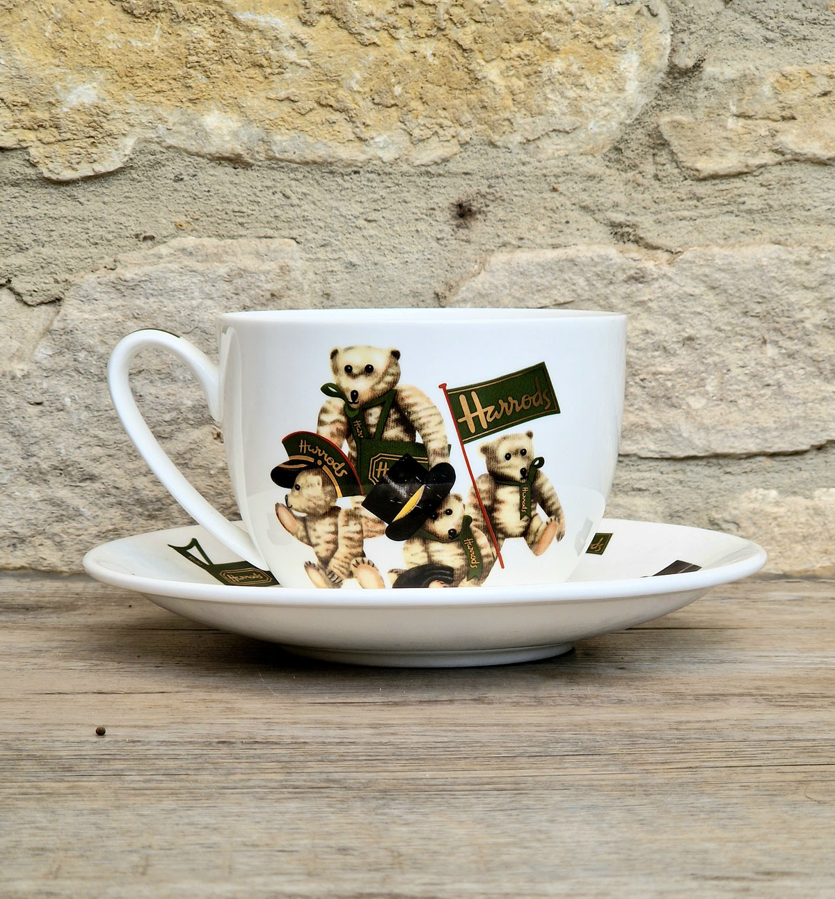 Vintage Harrods Knightsbridge London Bear Bone China Extra Large Breakfast Cup & Saucer 1 Pint