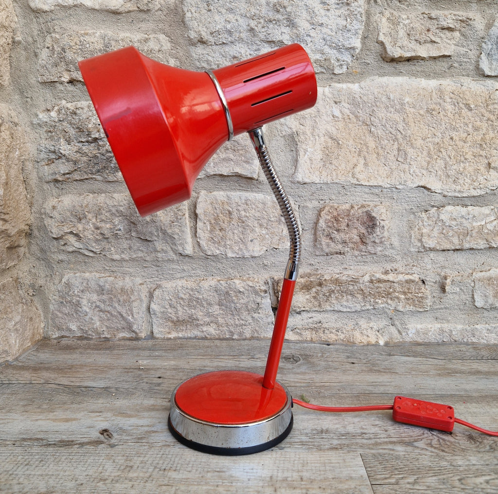 1980s Cherry Red Desk Lamp: Mid Century Space Age Flexible Lamp