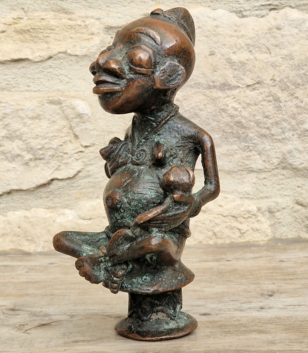 Antique African Tikar Cameroon Cast Bronze Fertility Motherhood Maternity Figure Statue