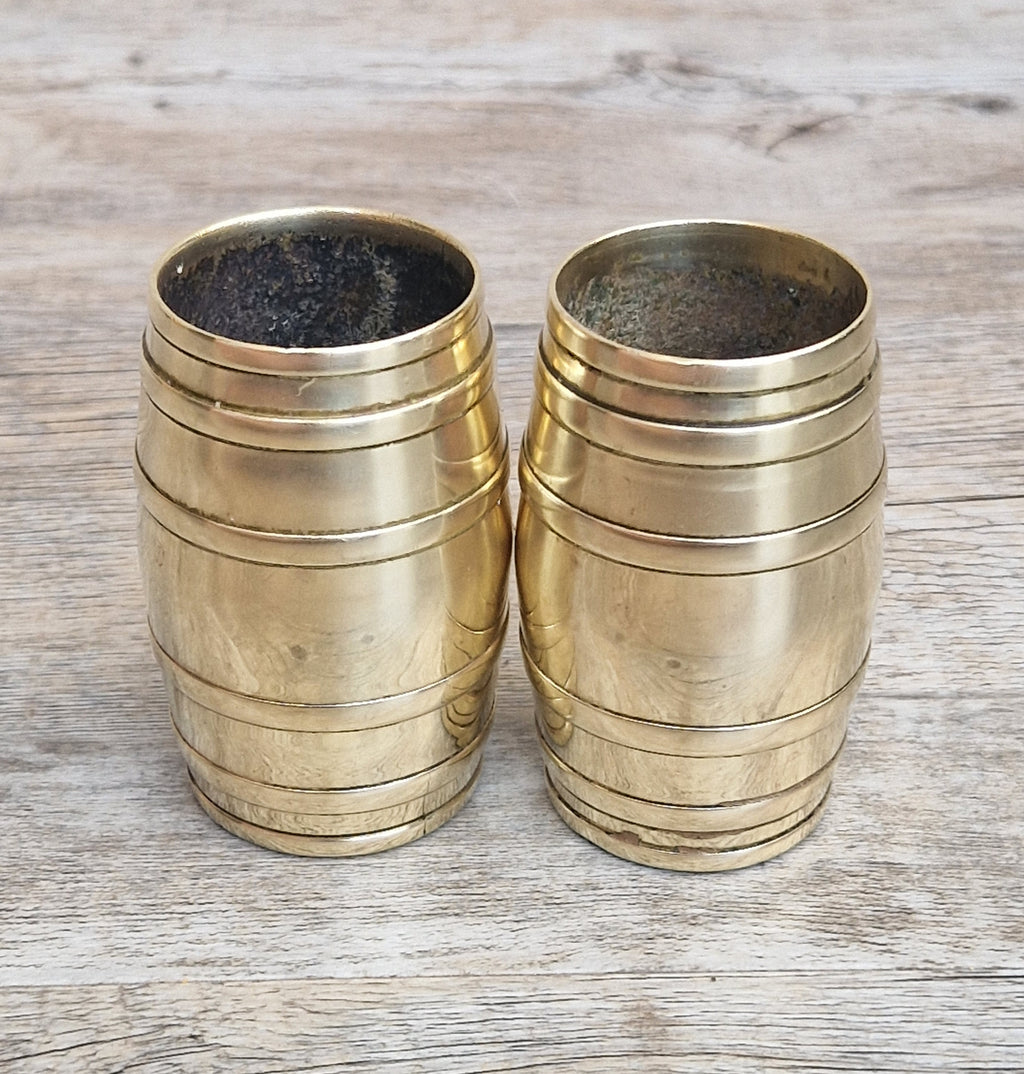 Pair of Vintage Brass Bound Barrel Table Match Holders Desk Pen Holders