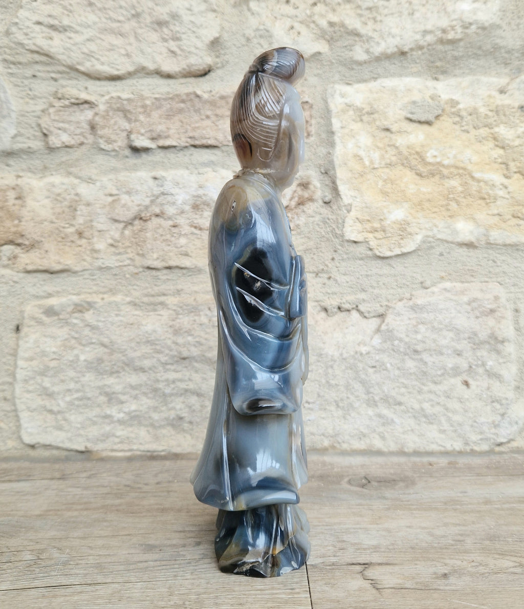 Antique Carved Chinese Agate Figure Kuan Yin Bodhisattva of Compassion *Repair