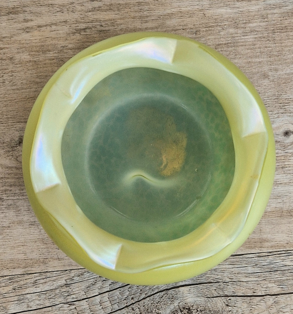 Antique Late 19th Century Bohemian Art Glass Vase, Loetz-Heckert Tradition, Iridescent Yellow Green, Rare Cabinet Vase