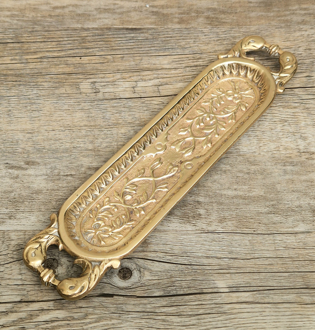 Antique French Cast Brass Pen Tray DL Déposé Ornate Rococo Desk Organizer Tidy 1890