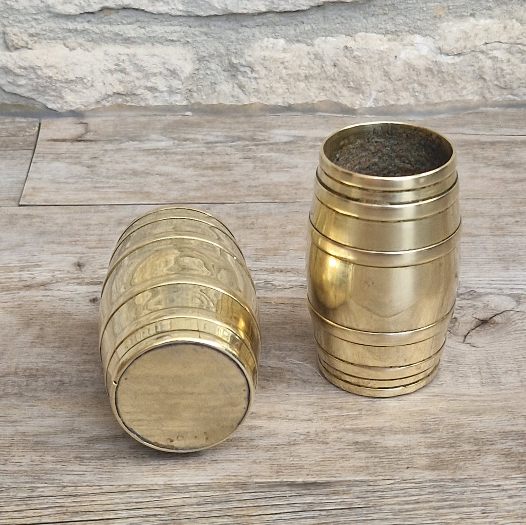 Pair of Vintage Brass Bound Barrel Table Match Holders Desk Pen Holders