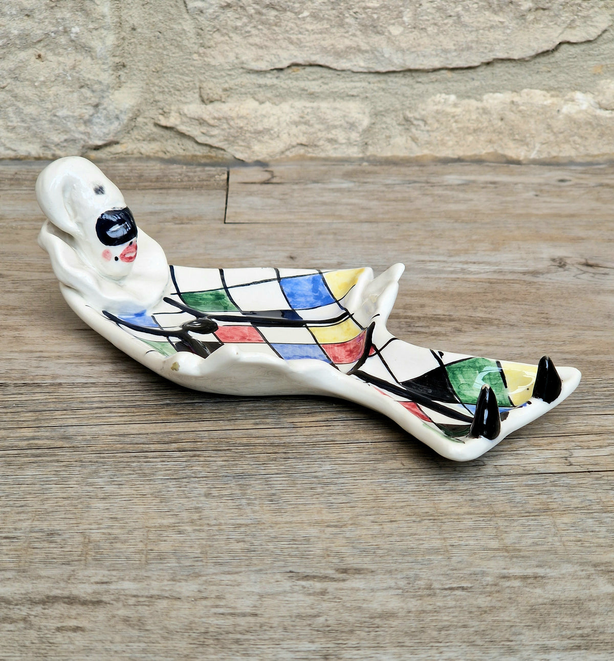 Vintage 1950s Italian Ceramic Harlequin Trinket Dish For.Reg.an Milvia Scarpa Style Catchall Plate Commedia dell Arte Pottery