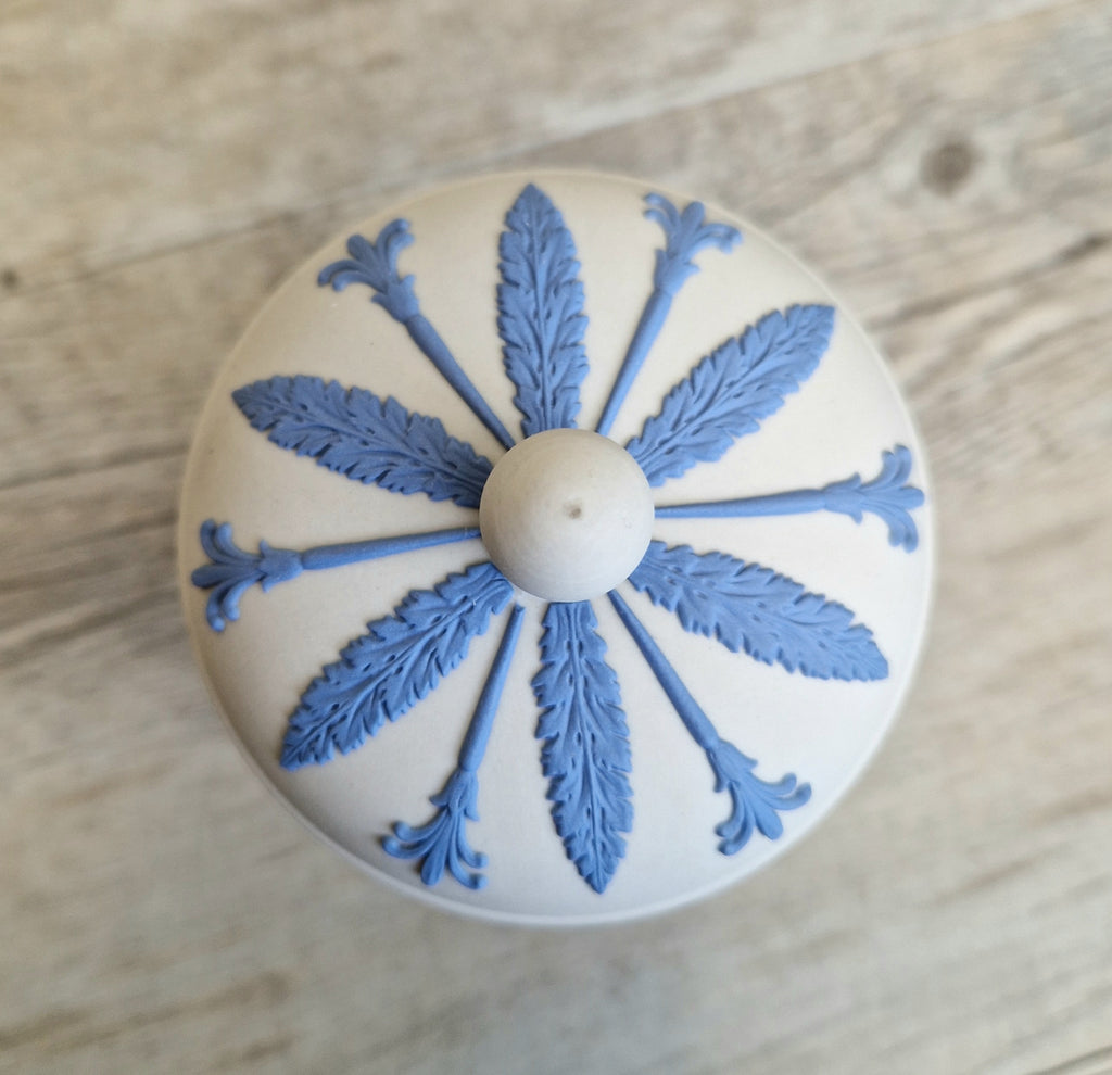 Wedgwood Jasperware Neo Classical Lidded Pot Reverse Blue on White Vintage Wedgwood Made in England