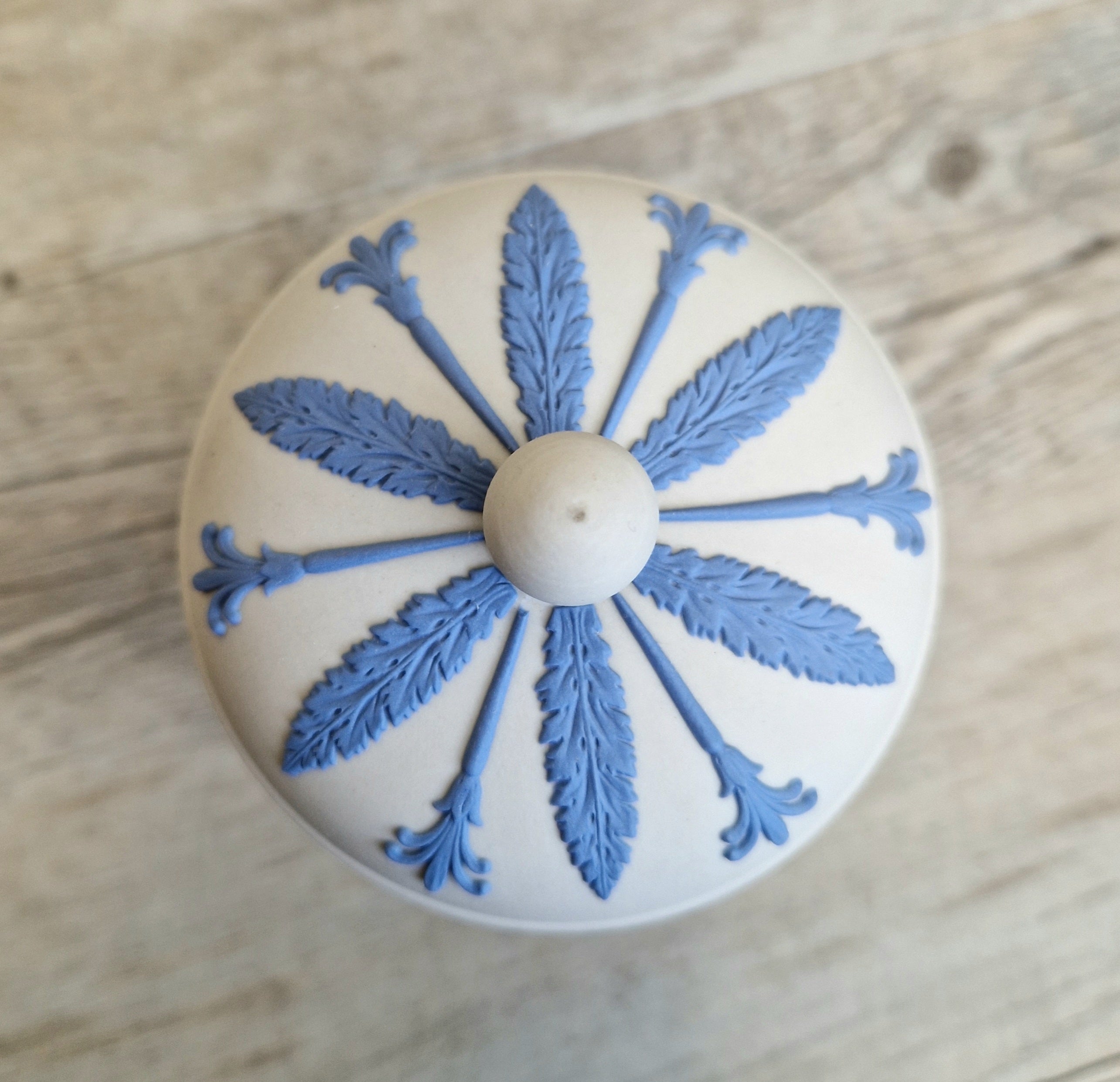 Wedgwood Jasperware Neo Classical Lidded Pot Reverse Blue on White Vintage Wedgwood Made in England