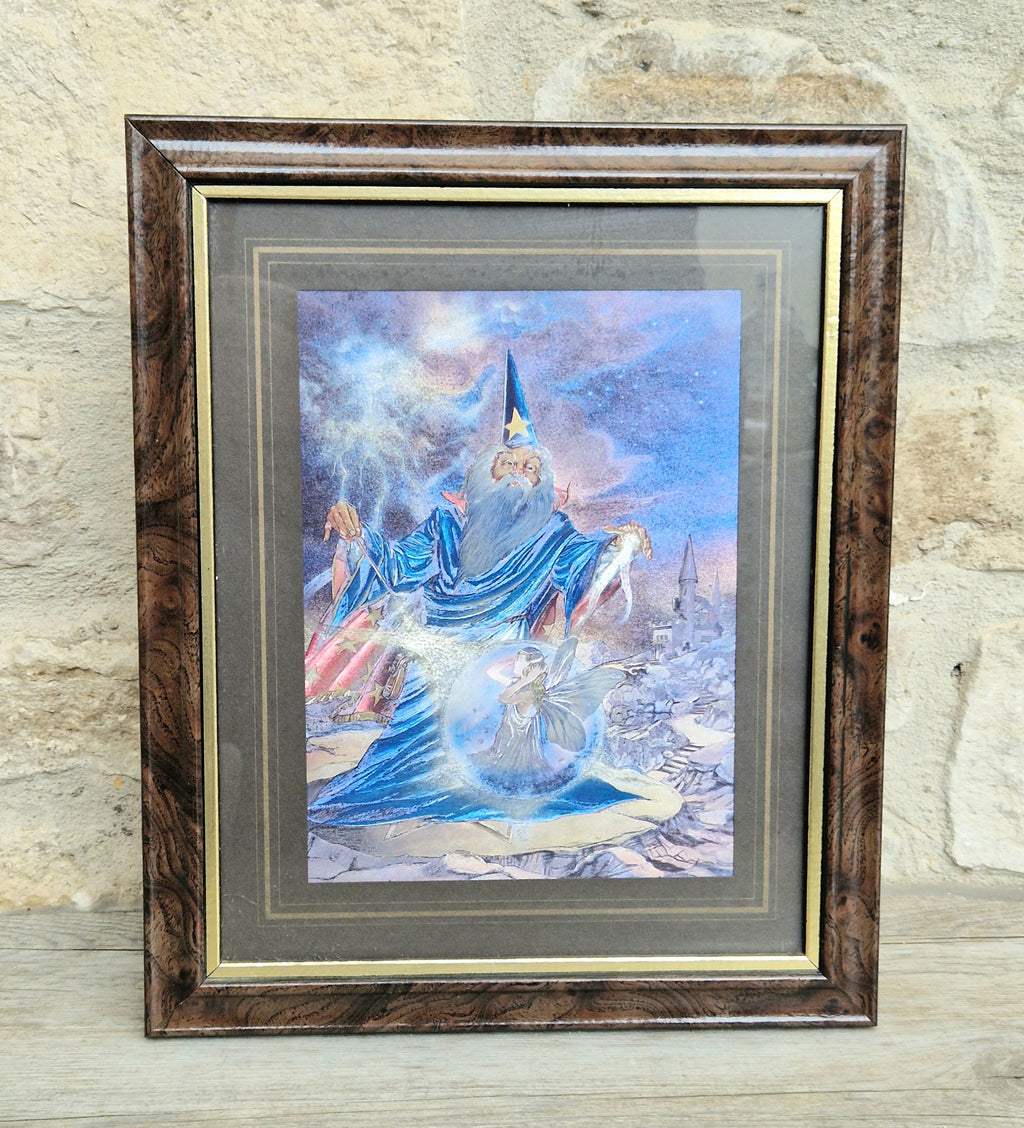 Dufex Foil Print Fairy Magic 3D Effect Fantasy Art Wizard Fairy Framed 1980's Vintage