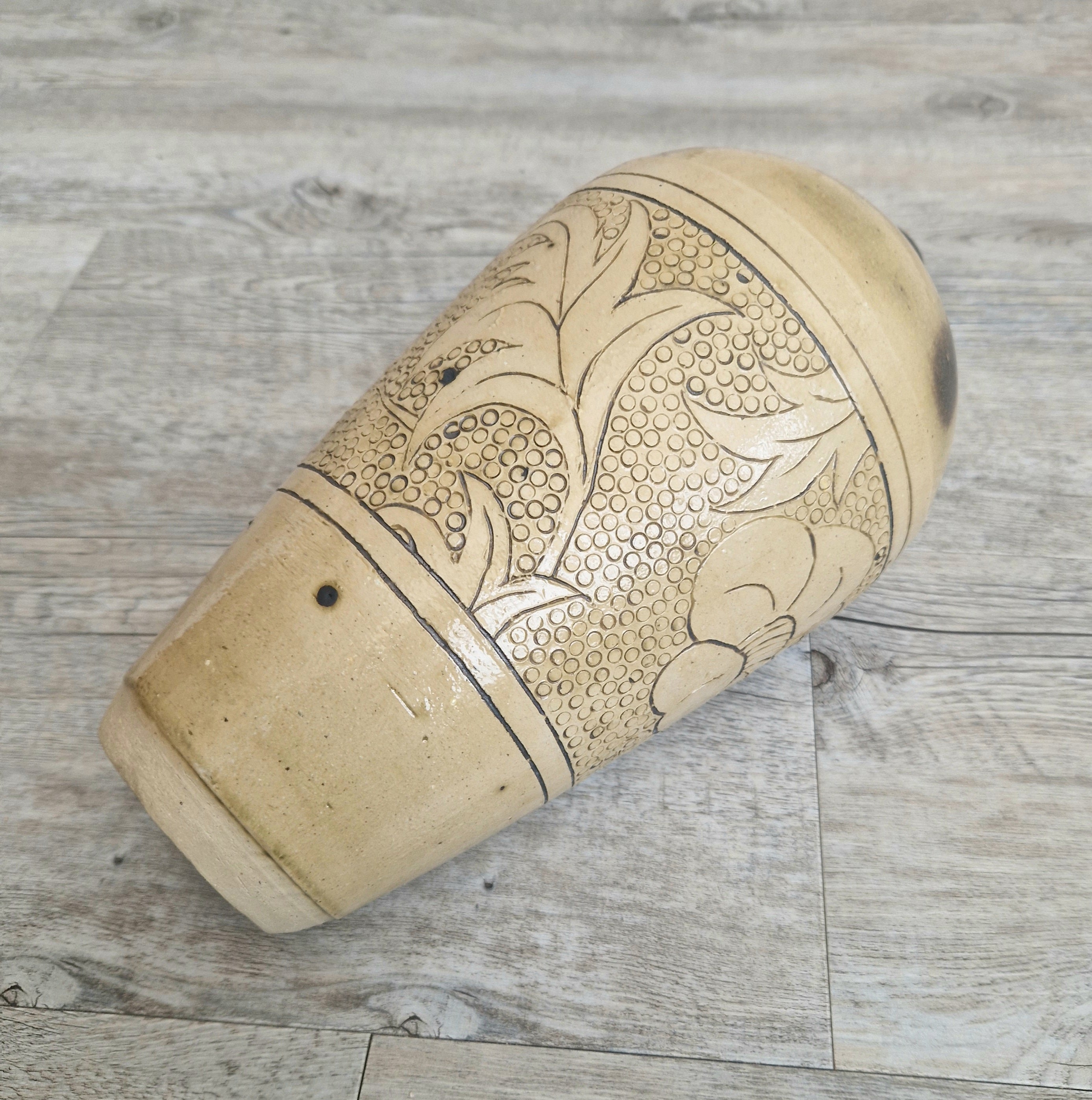 Large Chinese Cizhou Ware Meiping Style Stoneware Vase With Incised Floral Motif Design