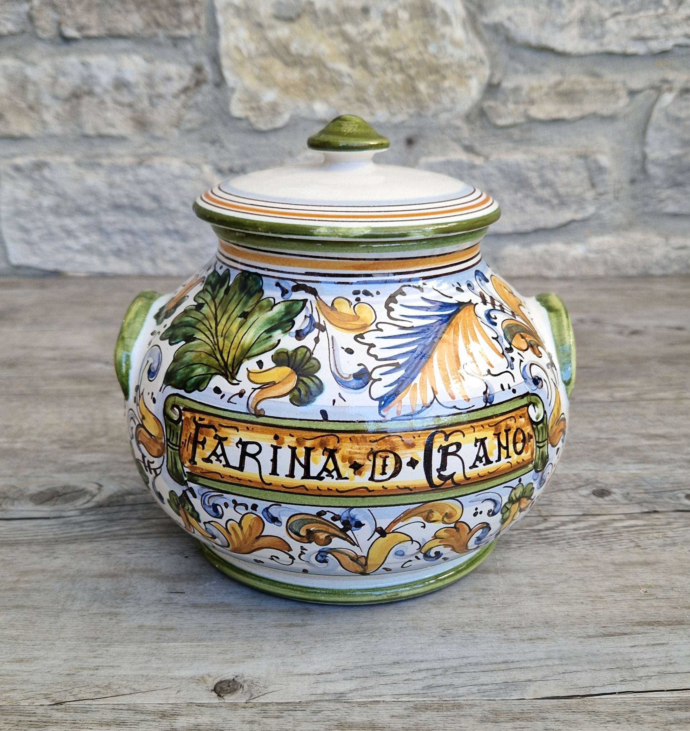 Deruta Italian Majolica Ceramic Lidded Flour Jar Vintage Kitchen Decor