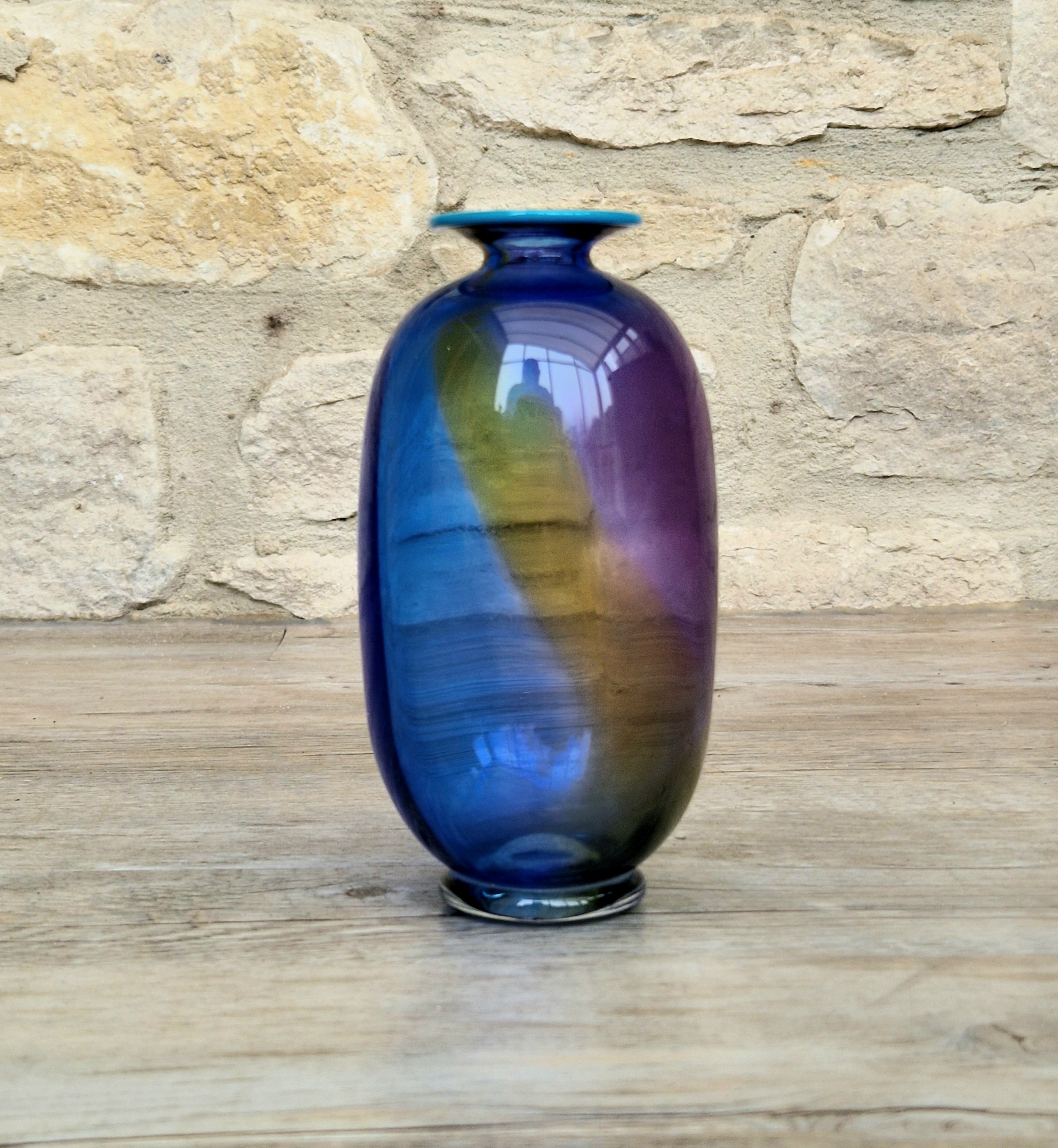 Transjö Hytta Swedish Art Glass Rainbow Vase WRC Signature Ann Wolff, Jan-Erik Ritzman and Sven-Åke Carlsson Vintage Mid Century Piece 6"