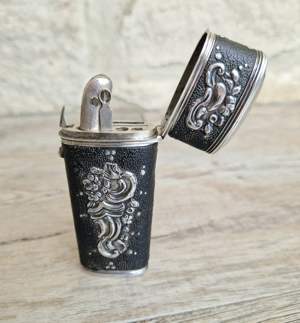 18th Century Etui French Black Shagreen & Silver Necessaire Case Rare Early Example