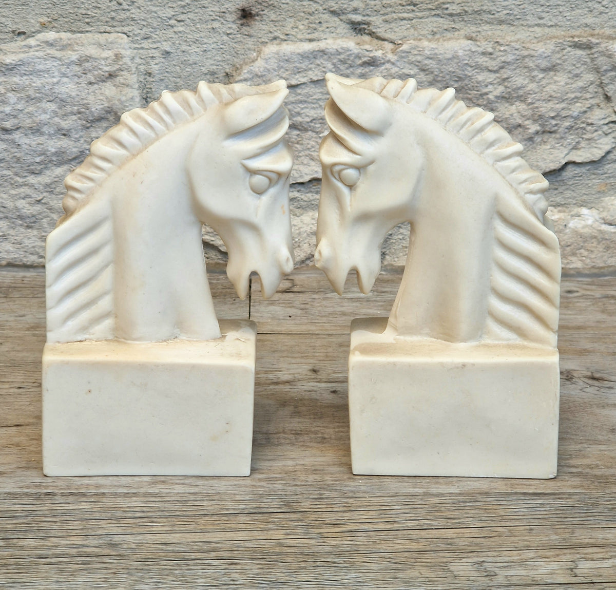 Vintage Continental White Stallion Horse Head Resin Book Ends Ornaments