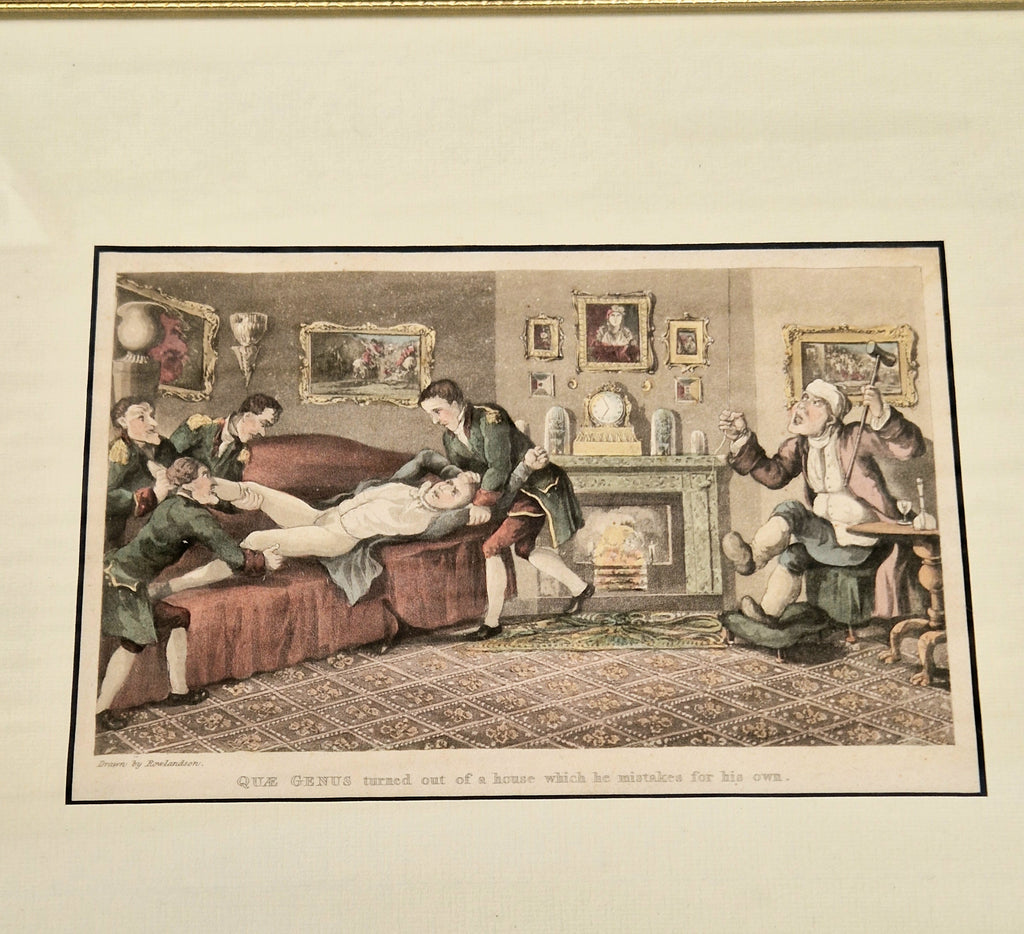Thomas Rowlandson Lithograph Print 'Quae Genus turned out of a house which he mistakes for his own' Framed Wall Art