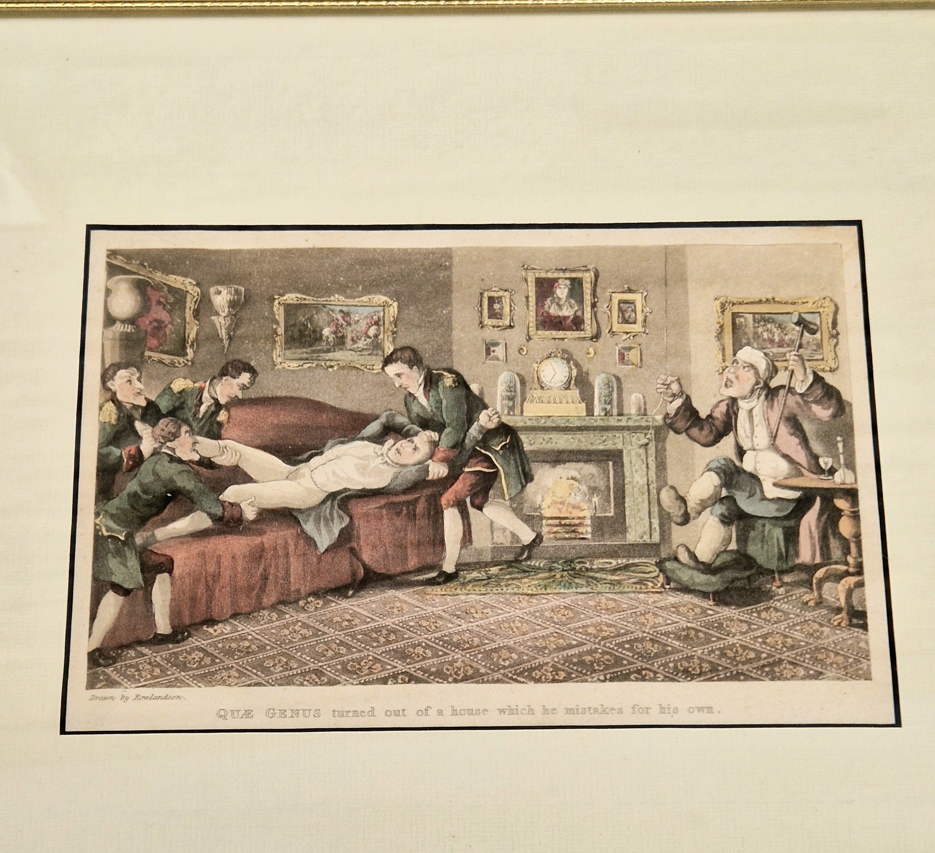 Thomas Rowlandson Lithograph Print 'Quae Genus turned out of a house which he mistakes for his own' Framed Wall Art