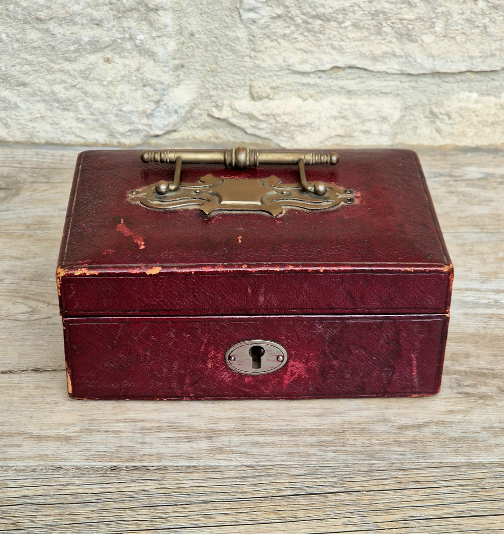 Fine Antique Victorian c.1890 Morrocan Red Leather Bullion Box Coin Box Safe