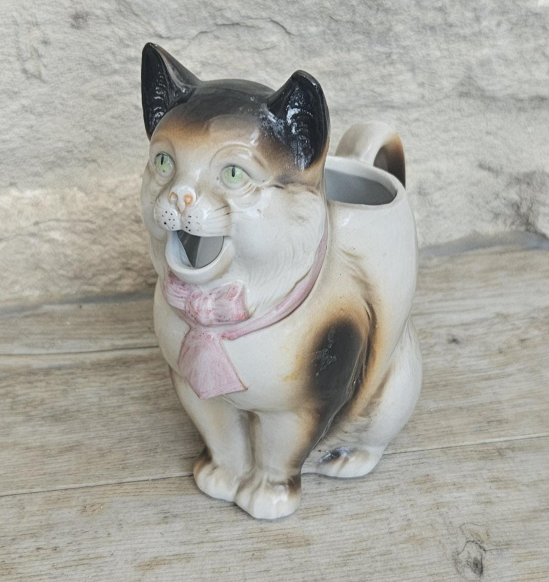 Antique Cat Creamer Jug Schafer & Vater German Porcelain Whimsical Collectible