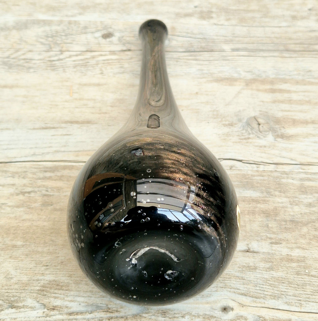 Gérard Torcheux Midcentury Amethyst Black Glass Teardrop Vase French Studio Glass Original Label. 1970s
