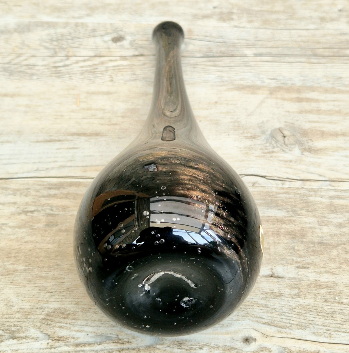 Gérard Torcheux Midcentury Amethyst Black Glass Teardrop Vase French Studio Glass Original Label. 1970s