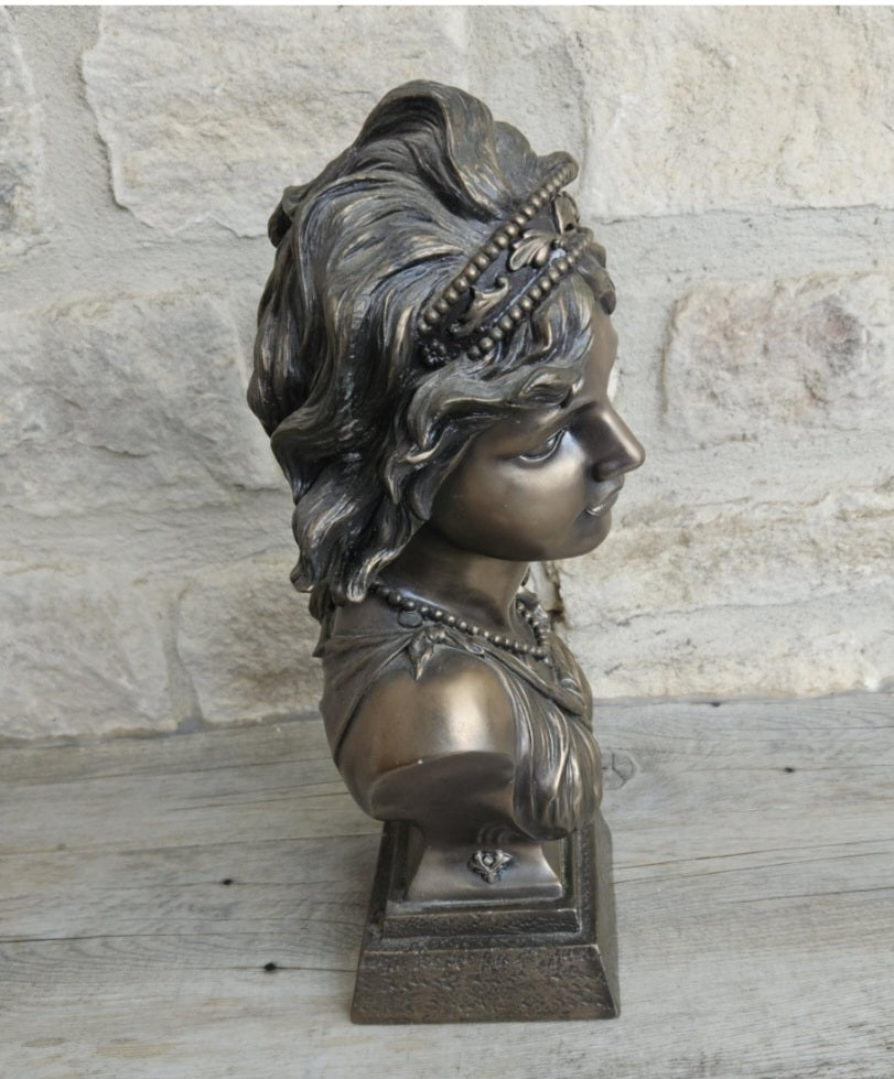 Vintage 2001 Large Resin Female Bust by Crosa Cold Cast Bronze Effect Very Heavy 32cm Tall