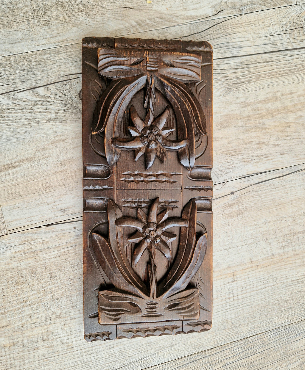 Antique Black Forest Carved Bookslide Continental Fruitwood Extending Book Shelf Rest c.1910