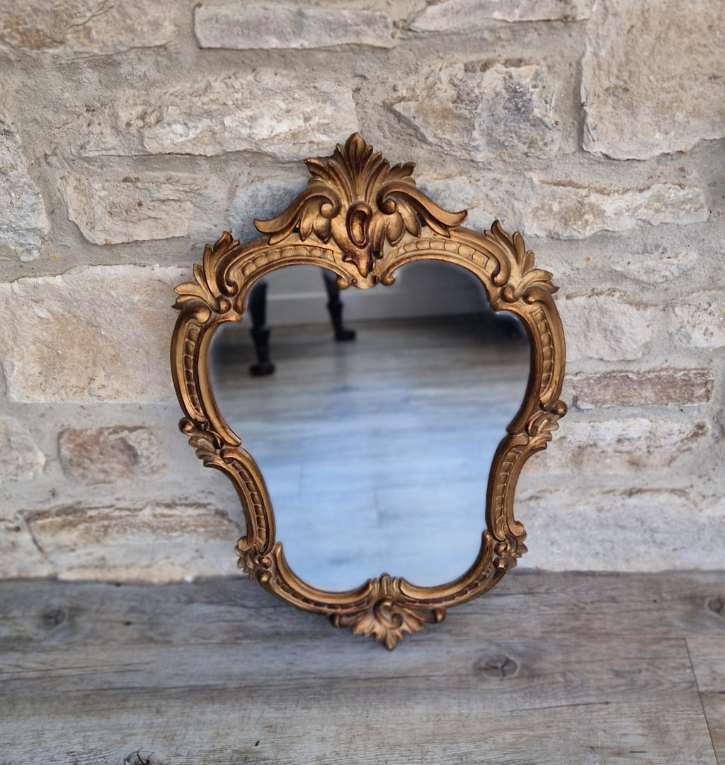 Vintage Italian Ornate Rococo Style Gilded Gold Wall Mirror 51cm x 35cm Stamped Italy