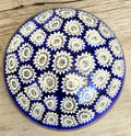 ALT Studio Murano Glass Deep Blue & White Star Flower Millifiore Paperweight