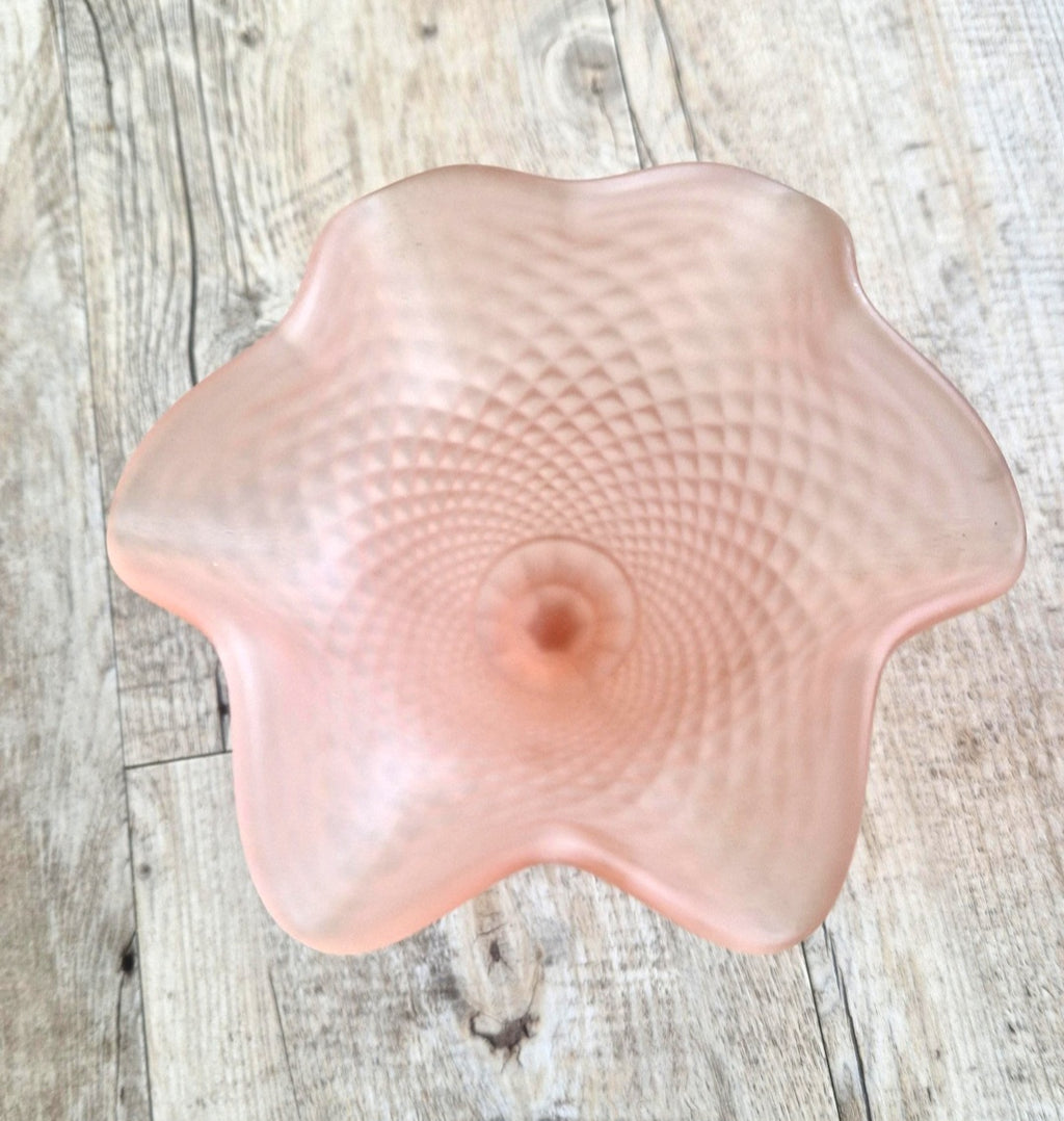 Vintage Pink Satin Glass Hobnail Pedestal Sundae Dessert Glasses Set of 2 Retro Dishes