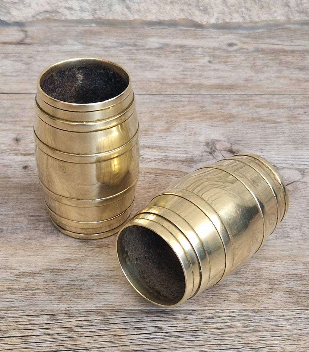 Pair of Vintage Brass Bound Barrel Table Match Holders Desk Pen Holders