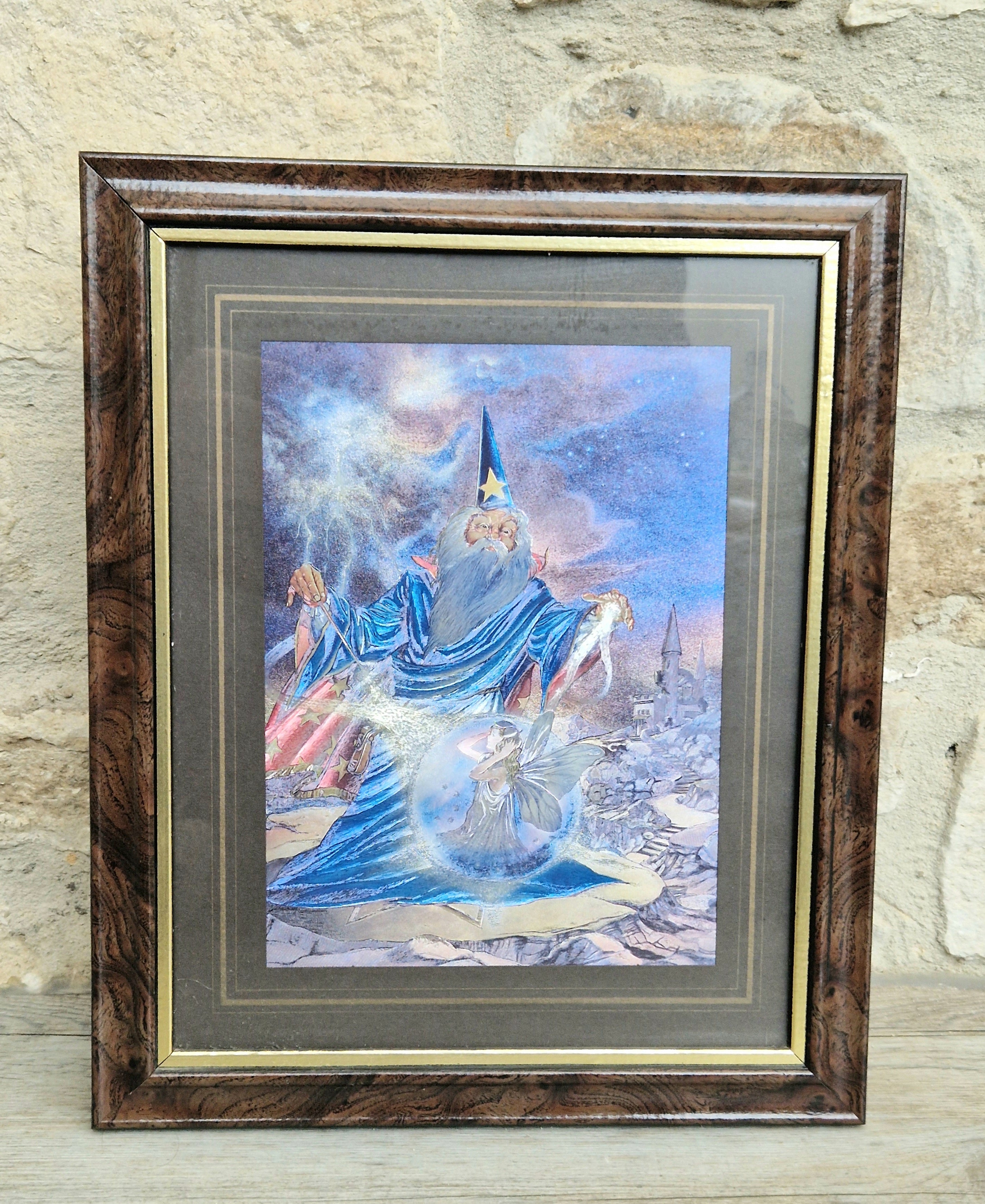 Dufex Foil Print Fairy Magic 3D Effect Fantasy Art Wizard Fairy Framed 1980's Vintage