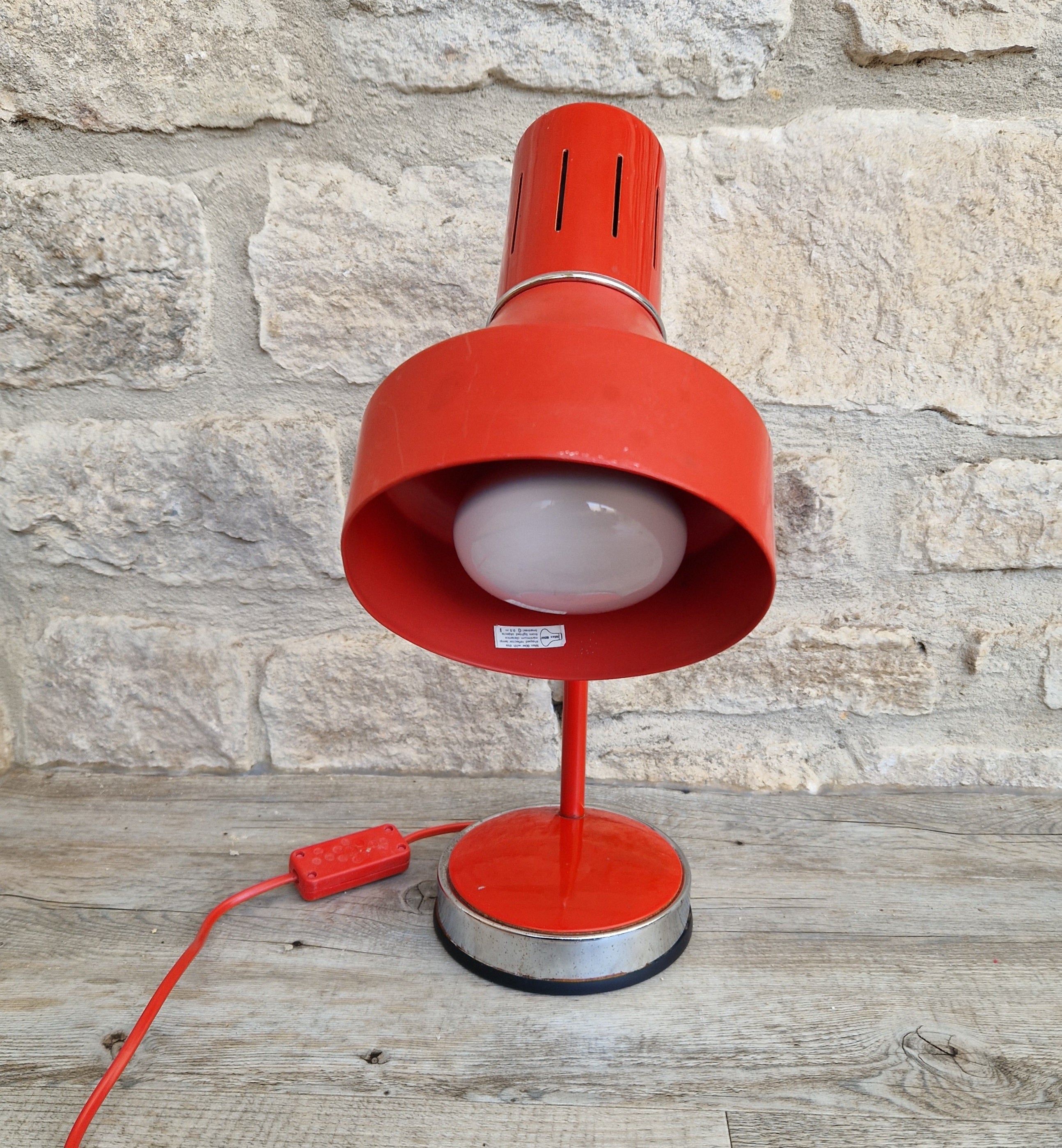 1980s Cherry Red Desk Lamp: Mid Century Space Age Flexible Lamp