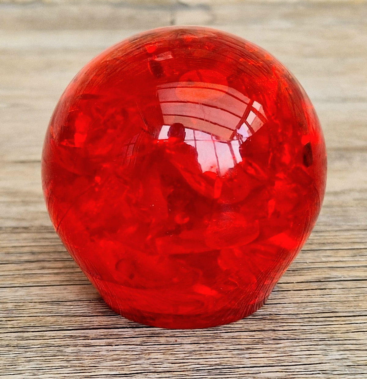 Vintage 1960s Shattaline Resin Orb Paperweight Bright Red Fractured Ice Mid Century Desk Ornament
