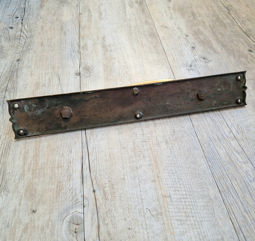 Art Nouveau Solid Brass Door Pull Hande & Back Plate Antique 15" (38cm)