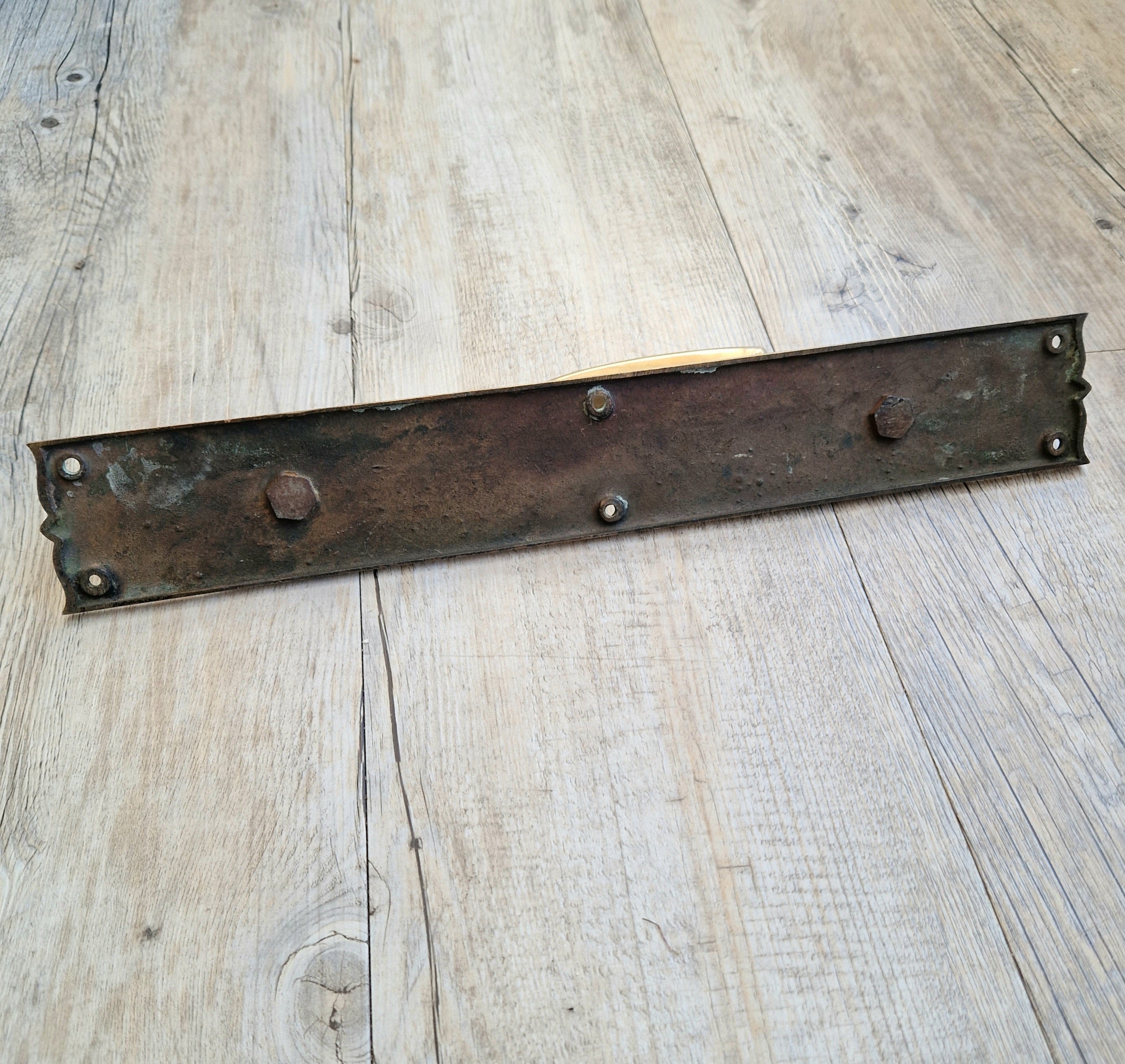 Art Nouveau Solid Brass Door Pull Hande & Back Plate Antique 15" (38cm)