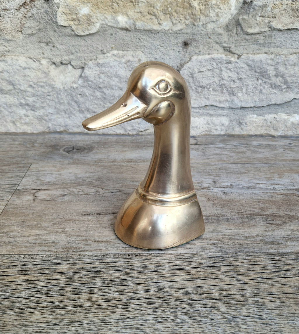 1950s Brass Duck Head Figurine Single Brass Duck Bookend Ornament