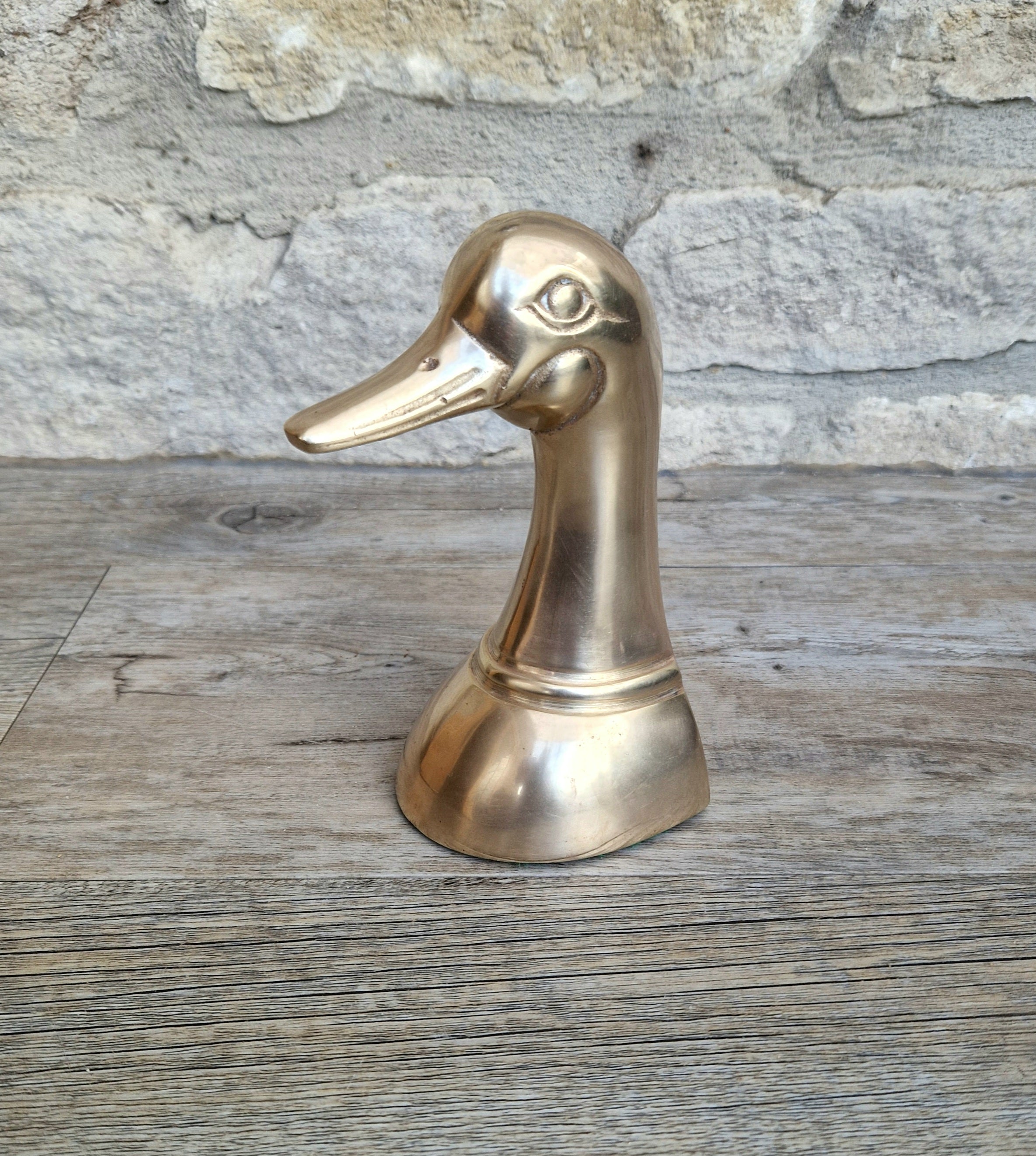 1950s Brass Duck Head Figurine Single Brass Duck Bookend Ornament