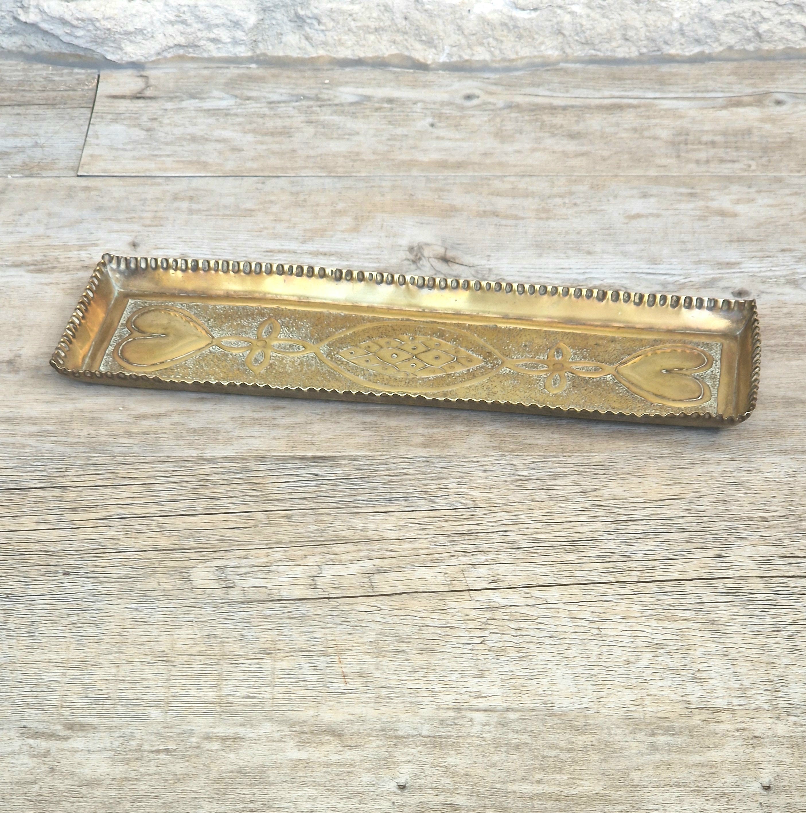 Antique Glasgow School Brass Pen Tray Margaret Gilmour Style Arts & Crafts Art Nouveau Tray