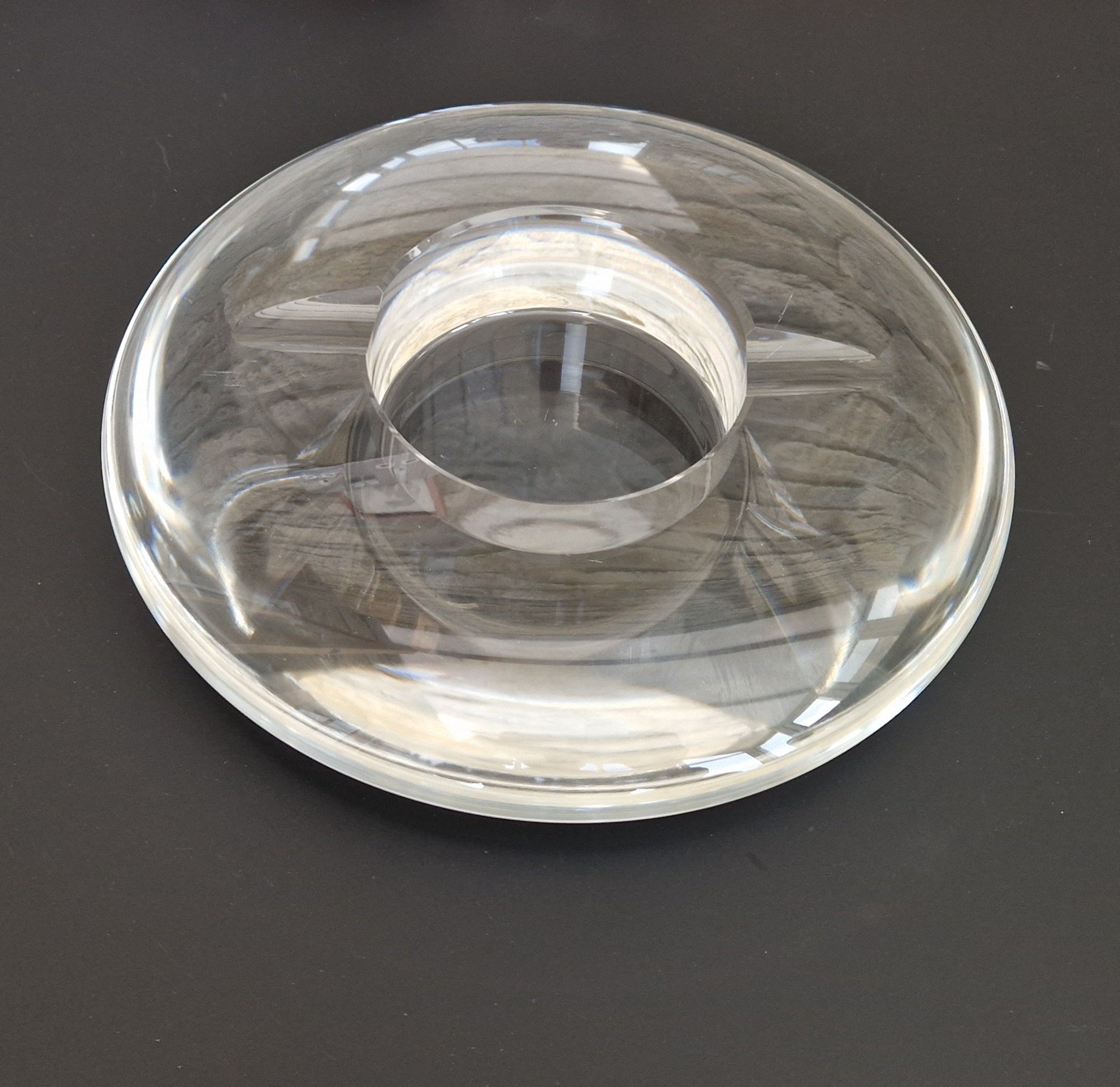 Heavy Clear Crystal Glass Discus Cigar Table Ashtray 23cm Diameter