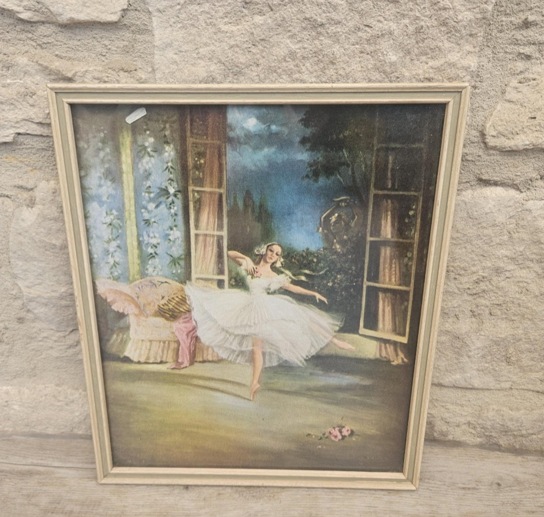 Vintage 1950s Framed Ballerina Print England Romantic Ballet Wall Art Decor Carina Ballerina