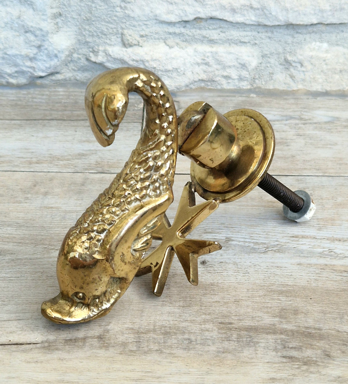 Vintage Maltese Brass Dolphin Door Knocker Signed Cutajar Works Malta Mid Century Coastal Decor