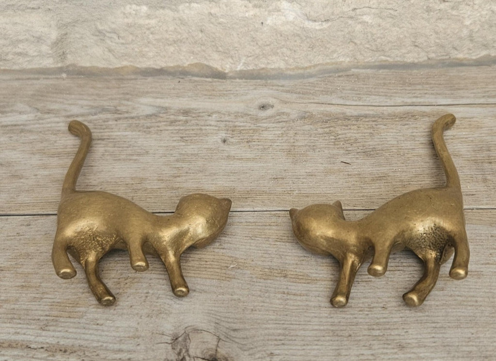 Mid-Century Solid Brass Cat Figurines: Pair of Cat Ornaments