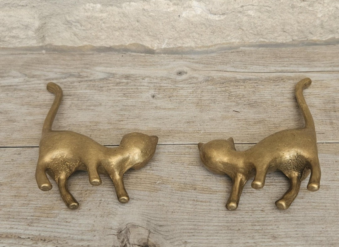 Mid-Century Solid Brass Cat Figurines: Pair of Cat Ornaments