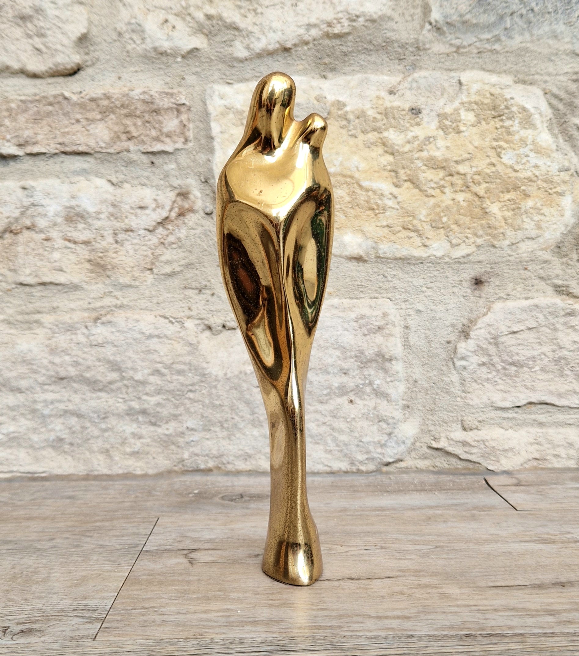 Solid Bronze 'Mother & Child' Figure Biomorphic Abstract 1970s Organic Sculpture Vintage 1.2kg