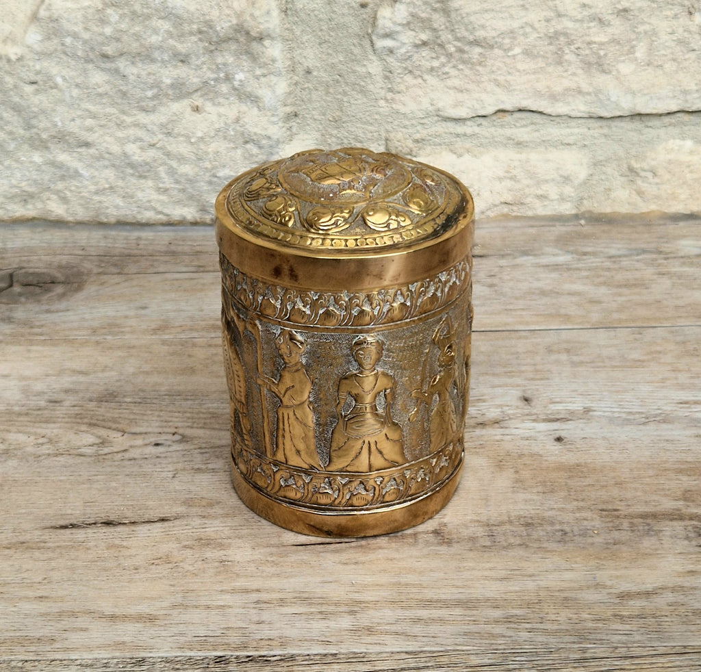 19th Century Brass Rapousse Betel Nut Lidded Decorative Canister