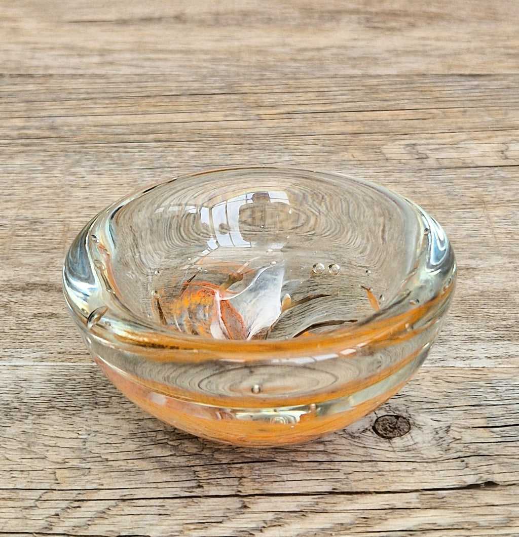 Vintage 1970s Isle of Wight Tortoiseshell Glass Bowl Signed Flame Mark Michael Harris 9cm