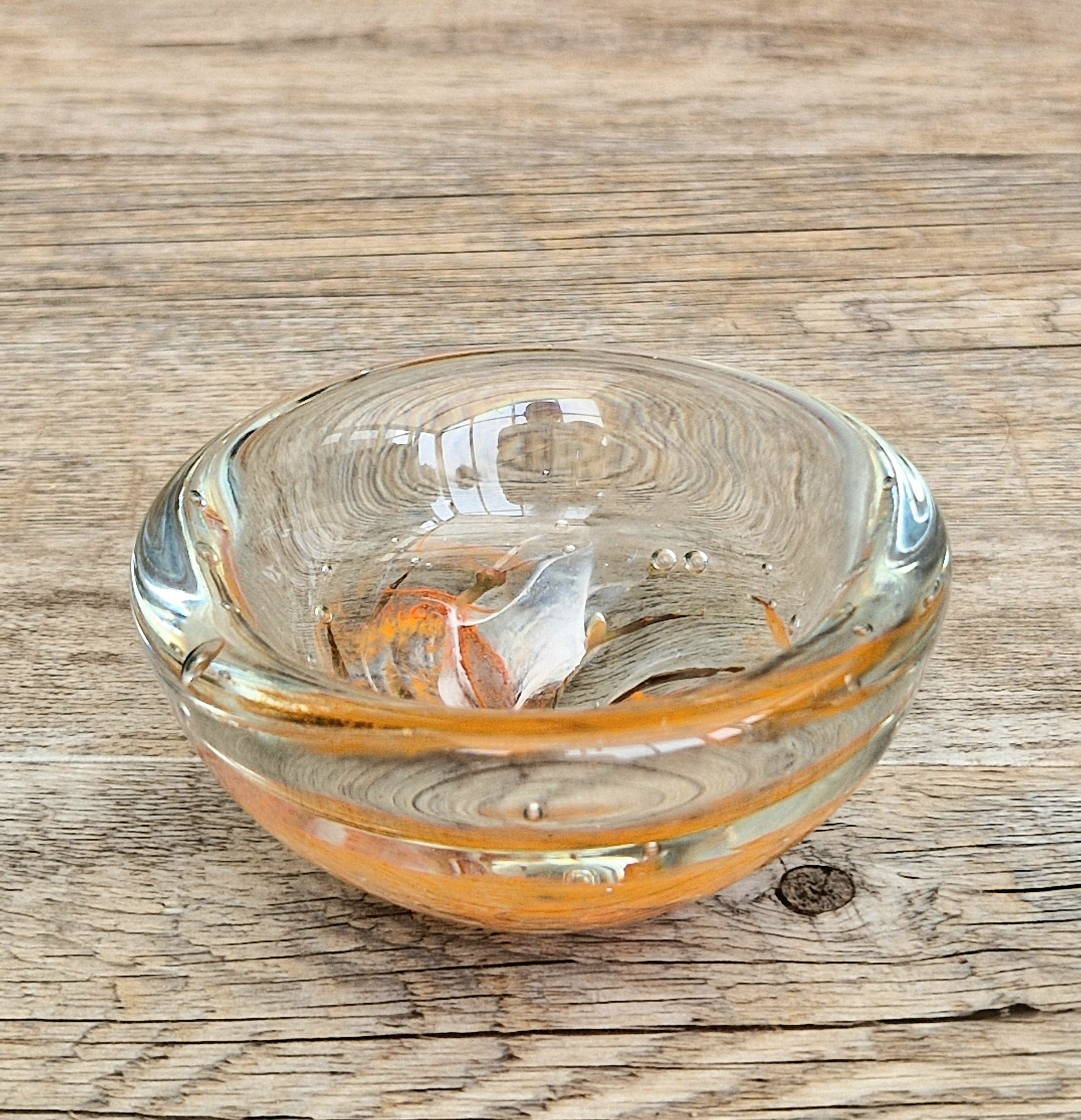 Vintage 1970s Isle of Wight Tortoiseshell Glass Bowl Signed Flame Mark Michael Harris 9cm