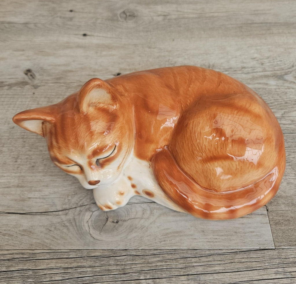 Vintage Large Sleeping Ginger Cat Ornament 18cm X 12cm Heavy