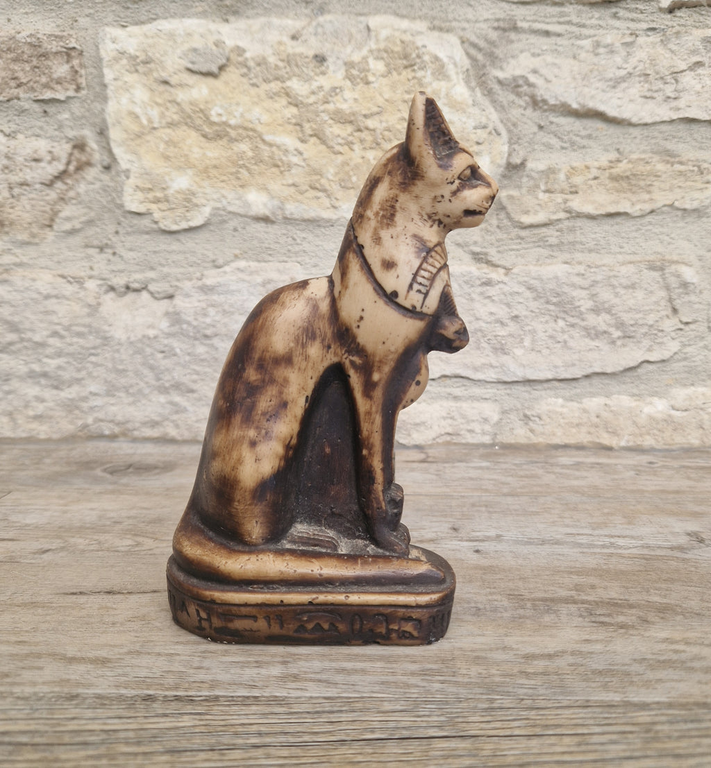 Vintage Hand Carved Stone Bastet Cat Figurine - Egyptian Goddess Ornament