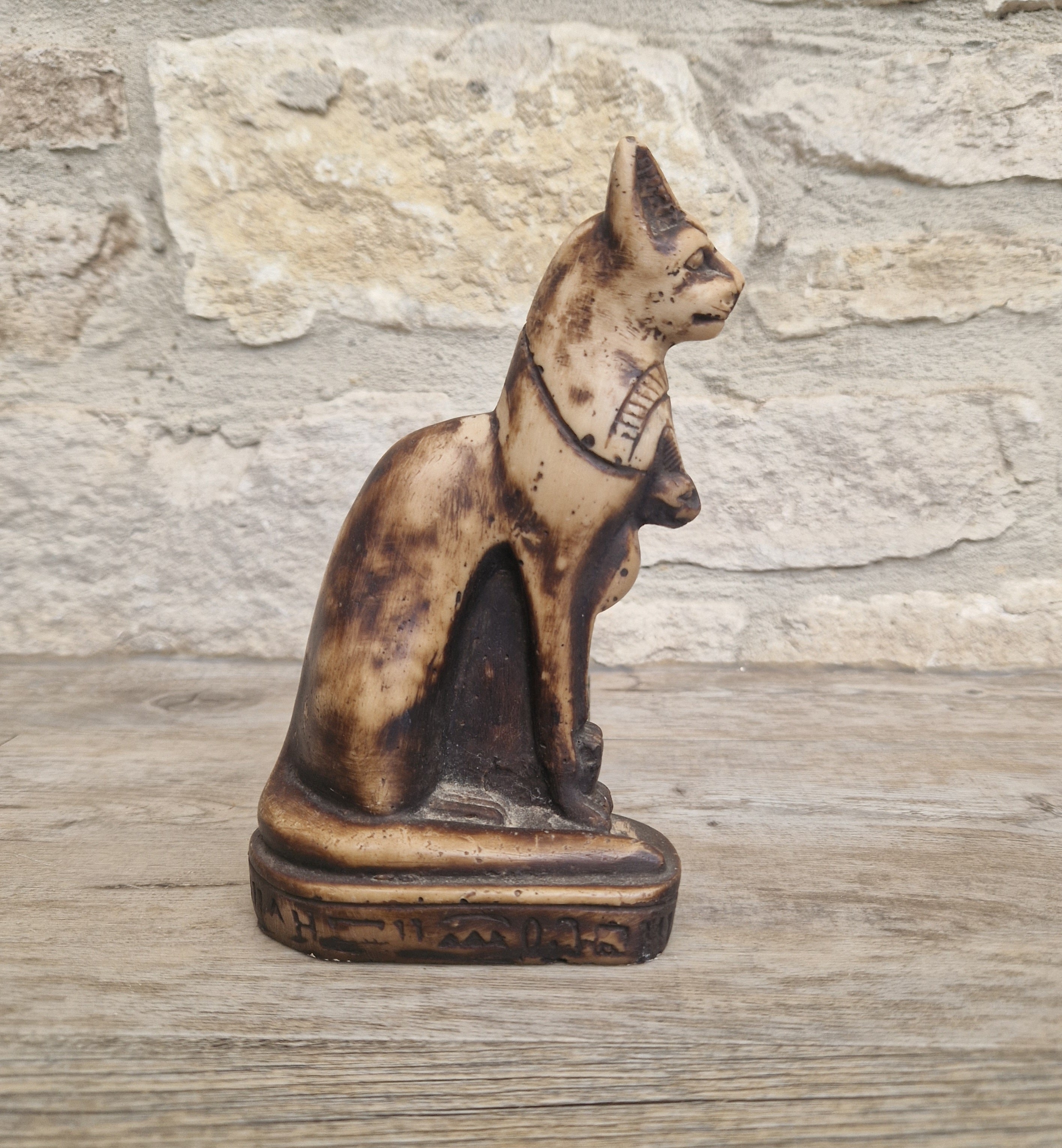 Vintage Hand Carved Stone Bastet Cat Figurine - Egyptian Goddess Ornament