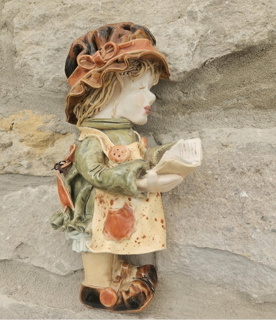 Pottery Girl Wall Hanging Ornament Handmade Isle of Wight England Cottagecore Rustic Home Decor